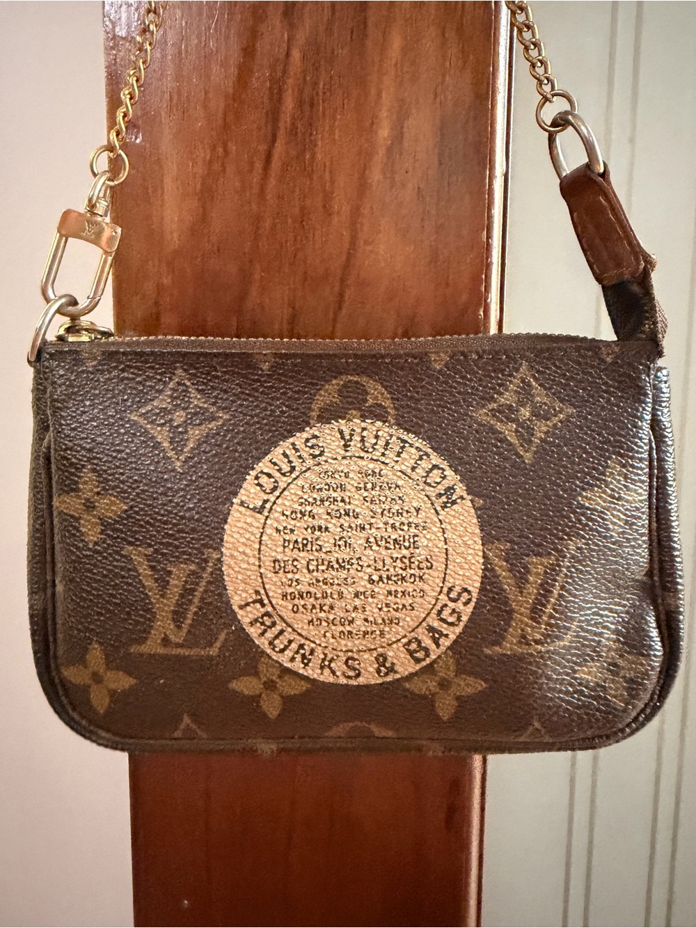 Louis Vuitton Monogram Mini Shoulder Bag in Brown with Gold Chain